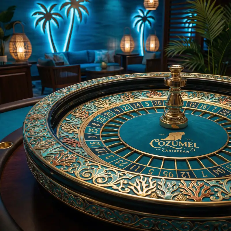 Ruleta europea con diseño caribeño de coral y colores turquesa